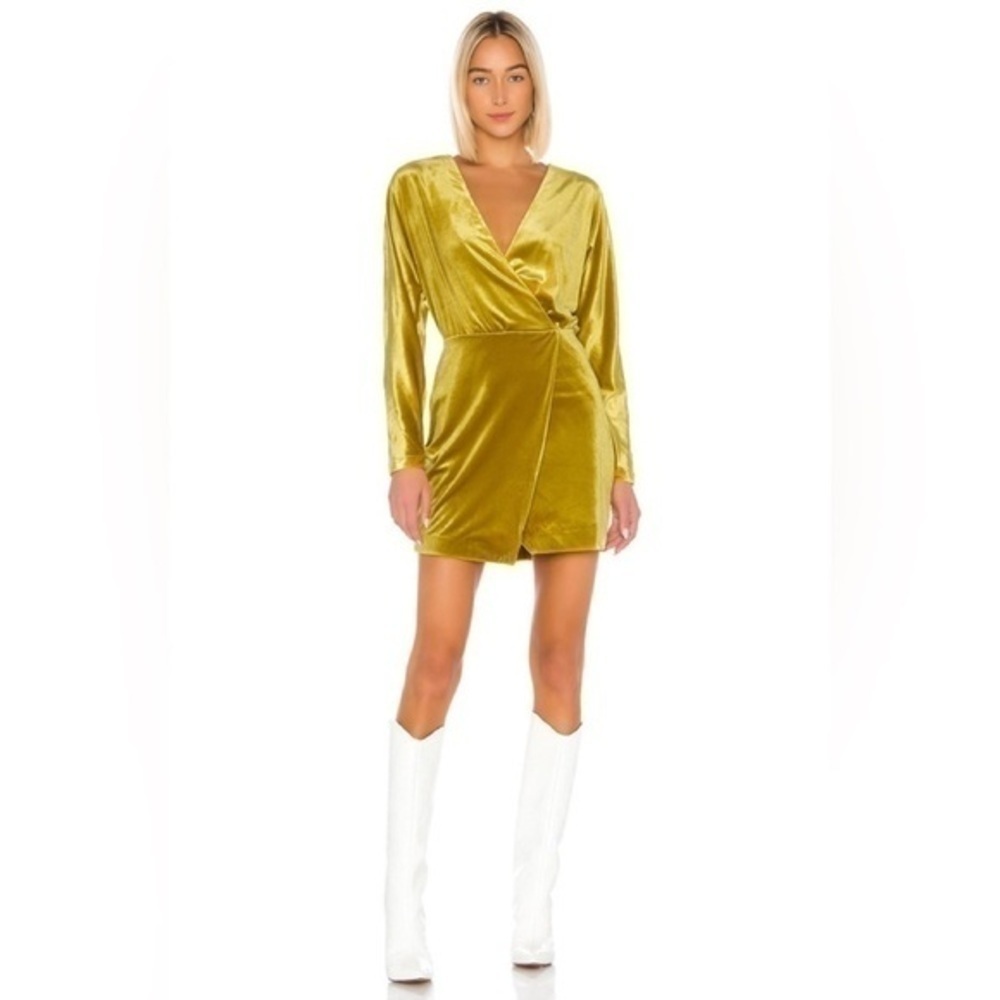 NWT LPA Celeste Velvet Mini Dress Mustard XS Revolve Party Date Night